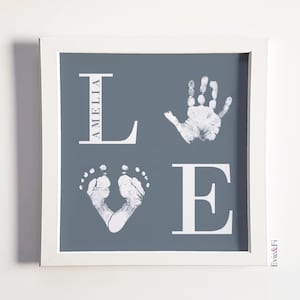 Love print design with hand and footprints, personalised baby card, mummy, daddy, birthday gift, heart, mothers day, digital option