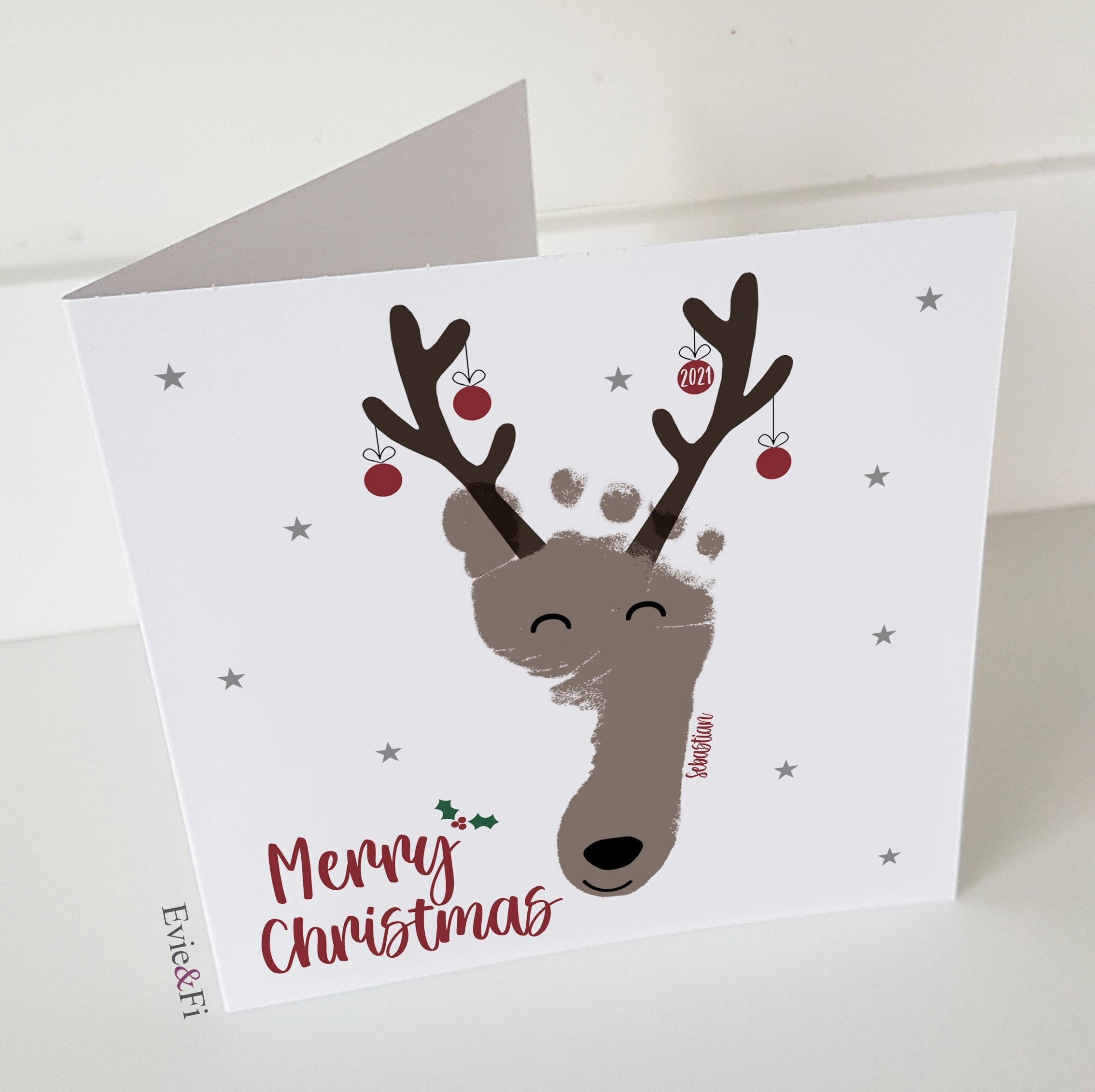 Reindeer Baby Footprint Christmas Card Design Newborn First - Etsy UK