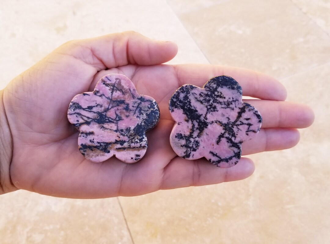 Rhodonite Flower Carving: Pink Crystal Stone for Love - Etsy