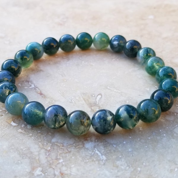 Green Moss Agate Bracelet for Confidence Healing Stone for Heart Chakra Veteran Owned Shop Green Moss Agate Jewelry for Abundance