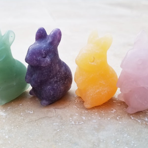 Crystal Rabbit Carving Bunny Rabbit Crystal Carving Rose Quartz Rabbit Totem Natural Green Calcite Crystal Rabbit Spirit Animal Lepidolite