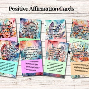 Baraja de cartas de afirmaciones positivas imprimibles 30 Tarjetas de afirmaciones positivas de descarga instantánea para el bienestar Tarjetas imprimibles para la felicidad