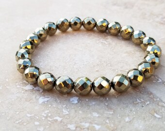 Fancy Pyrite Bracelet Healing Stone for Solar Plexus Natural Pyrite Protection Stone