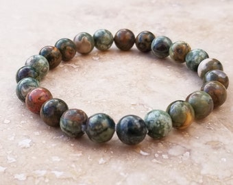 Rhyolite Bracelet for Solar Plexus Chakra Rainforest Jasper Bracelet for Change