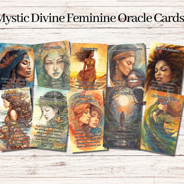 Mystic Divine Feminine Oracle Cards Deck Printable Messages Downloadable Oracle for Feminine Connections