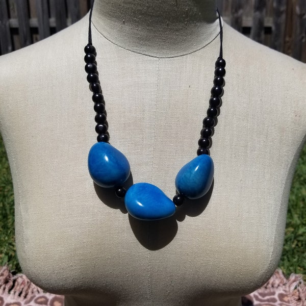 Black and Blue Tagua Nut Necklace Fair Trade Jewelry Tagua Nut Jewelry Organic Jewelry Eco Friendly Jewelry Boho Necklace Veteran Owned Shop