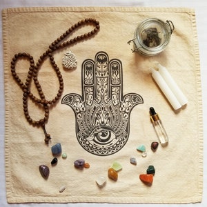 Hamsa Meditation Cloth Hand of Fatima Altar Cloth Evil Eye Sacred Space Large 20 x 20 Altar Accessory Tarot Cloth Crystal Mat Meditation Mat
