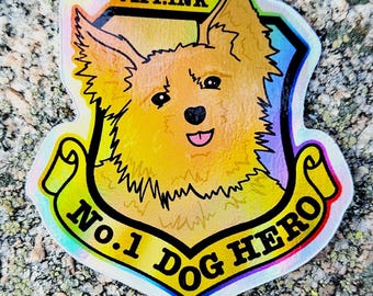 Smoky The Dog Hero Sticker (holographic rainbow pet military veteran service yorkie yorkshire terrier American history vinyl waterproof)