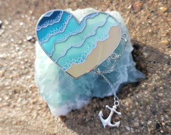 Sea Heart Enamel Pin (Art Board Anchor Cute Design Glitter Heart Inspiration Jacket Kawaii Valentine Wedding Beach Ocean Moana Pacific )