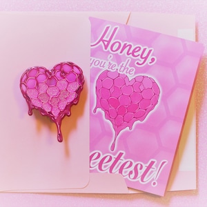 Épingles et cartes roses en forme de coeur pour la Saint-Valentin V1 en édition limitée (cadeau amour mignon doux jeu de mots romantique émail rose pailleté)