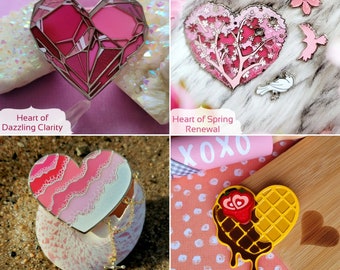 V2 Limited Edition Pink Valentine Heart Pins & Cards (Gift Love Cute Sweet Romantic Pun Art Enamel Glitter Pink)