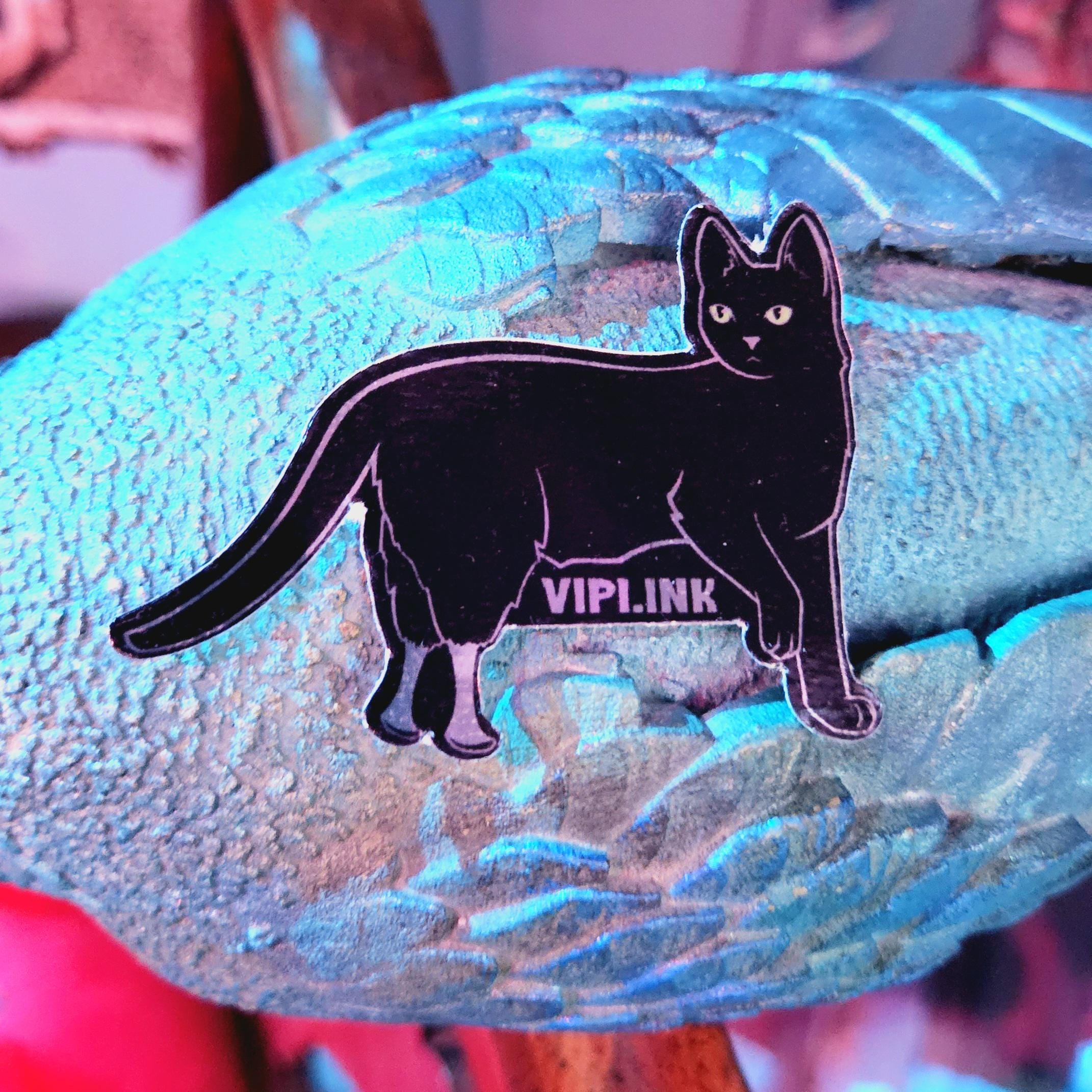 Oscar The Bionic Cat Sticker (Metallic black cat science pet medicine surgery veterinary veterinarian prosthetic legs vinyl waterproof)