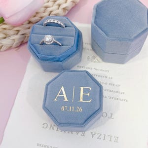 Personalized Octagon Velvet Ring Box: 3-Slot Monogrammed Wedding Ring Storage