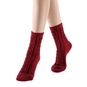 Bella Cable Knit Wool Crew Sock | Red