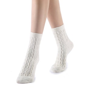 Bella Cable Knit Wool Crew Sock White image 2