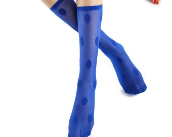 Marella Polka Sheer Mid High Sock | Bleu royal