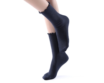 Navy Ruffle Crew Socks For Women Princess Lulu Design