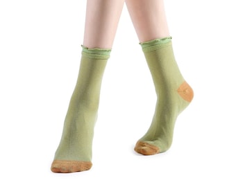 Daphne Ruffle Glitter Ankle Sock | Green