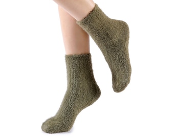 Polly Fuzzy Crew Sock | Green