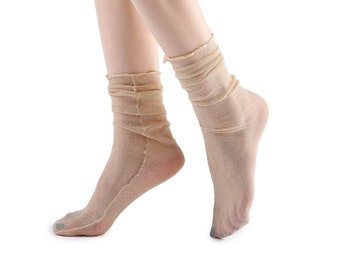 Beige Sheer Diamond Crew Sock