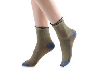 Daphne Ruffle Glitter Ankle Sock | Grey