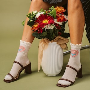 La Fleur Sheer Floral Jacquard Mesh Crew Sock | Rose | Limited Edition | Gift for Her