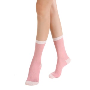 Camellia Striped Ribbed Semi-Sheer Ankle Women Sock Pink image 2