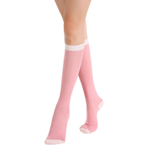 Camellia Striped Ribbed Semi-Sheer Mid-High Women Sock | Pink