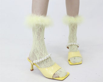 Feather Trim Lace Socks | Y2K Sheer Nylon Crew Socks