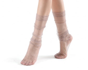 Olivia Slouch Sheer Tulle Crew Sock | Grey | Women's Sock | Gift for her