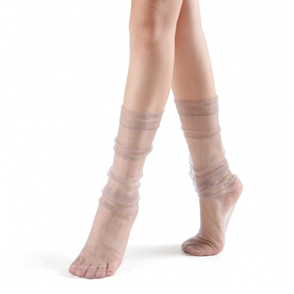 Olivia Slouch Sheer Tulle Crew Sock | Grey | Women's Sock | Gift for her