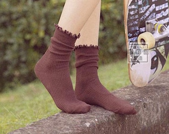 Princess Lulu Ruffle Crew Socks | Brown For Women
