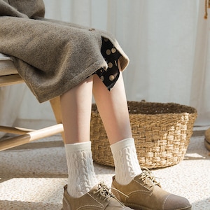 Bella Cable Knit Wool Crew Sock White image 8