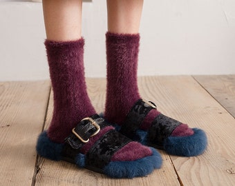 Polly Fuzzy Crew Sock | Purple