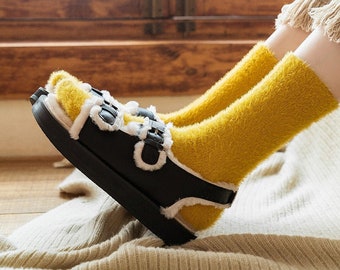 Polly Fuzzy Crew Sock | Yellow | House Socks