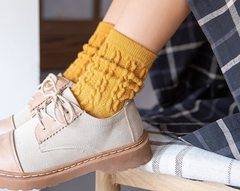 Bella Cable Knit Wool Crew Sock | Yellow