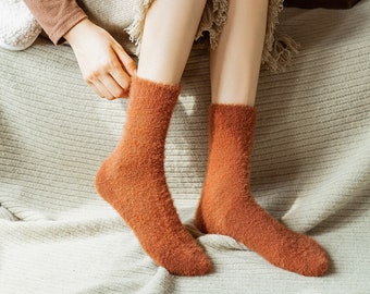 Polly Fuzzy Crew Sock | Rust | House Socks