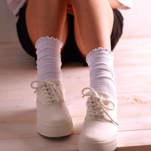 White Ruffle Crew Socks For Women Princess Lulu Design image 8