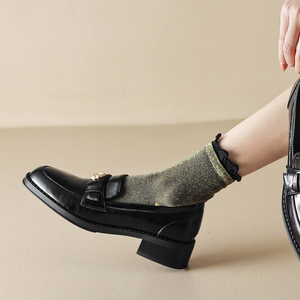 Daphne Ruffle Glitter Ankle Sock | Black