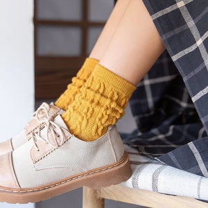 Bella Cable Knit Wool Crew Sock Yellow image 1