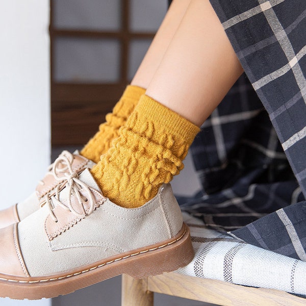 Bella Cable Knit Wool Crew Sock | Yellow