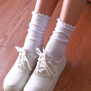 White Ruffle Crew Socks For Women Princess Lulu Design image 2