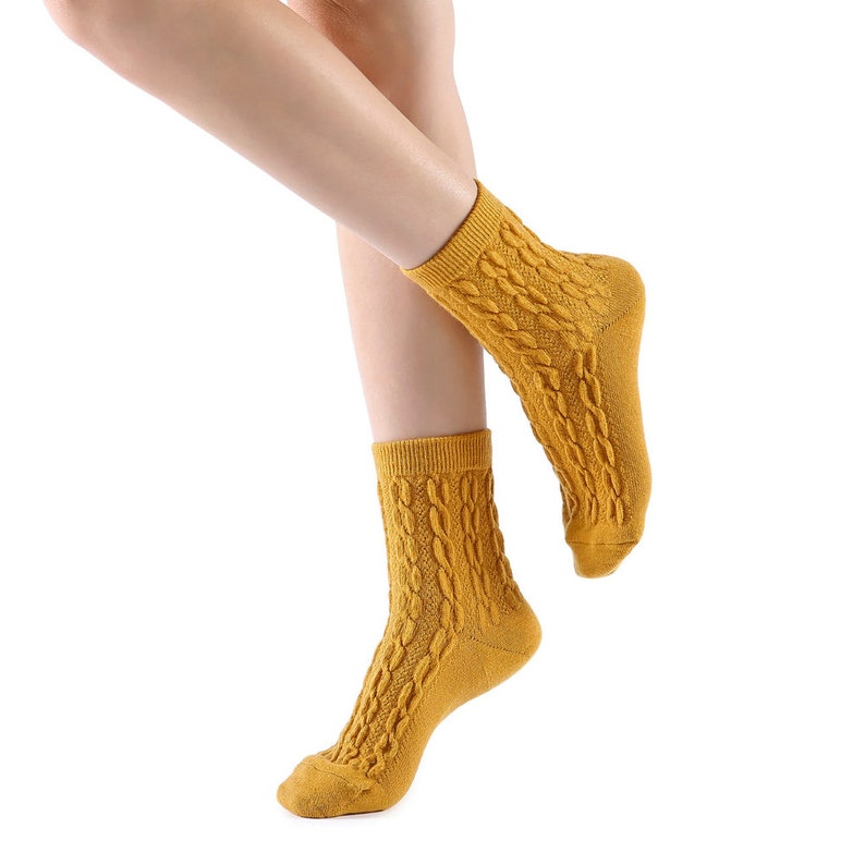 Bella Cable Knit Wool Crew Sock Yellow image 5