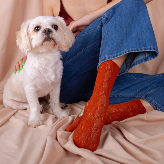 Lola Lace Sock Rust, Handmade Women's Socks 