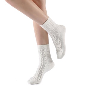 Bella Cable Knit Wool Crew Sock White image 7