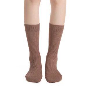 Ash Essential Ribbed Crew Sock 3-Pack Bundle Mocha Light Brown Women Essential Socks Solid Color Socks Australian Cotton Socks image 4