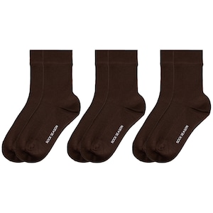 Ash Essential Ribbed Crew Sock 3-Pack Bundle | Brown Women Essential Socks | Solid Color Socks | Australian Cotton Socks