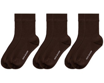 Ash Essential Ribbed Crew Sock 3-Pack Bundle | Brown Women Essential Socks | Solid Color Socks | Australian Cotton Socks