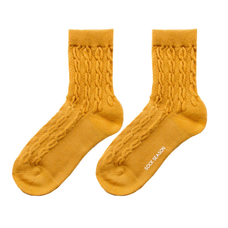 Bella Cable Knit Wool Crew Sock Yellow image 3