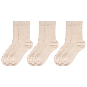 Ash Essential Ribbed Crew Sock 3-Pack Bundle | Beige Women Essential Socks | Solid Color Socks | Australian Cotton Socks